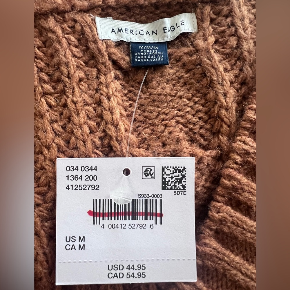AEO Chunky Cable Knit Sweater Vest Med Rust Academia Preppy GrandpaCore Cozy - Picture 4 of 7